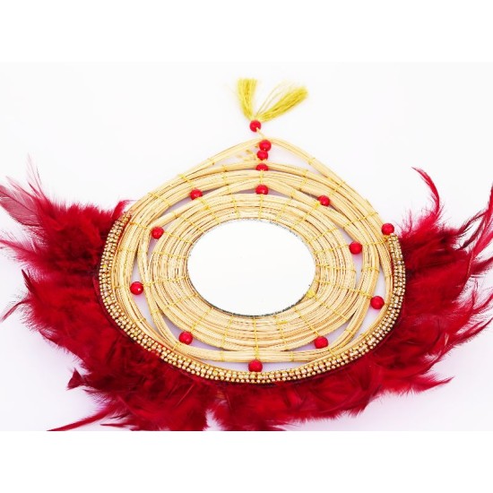 Miroir avec plumes rouges